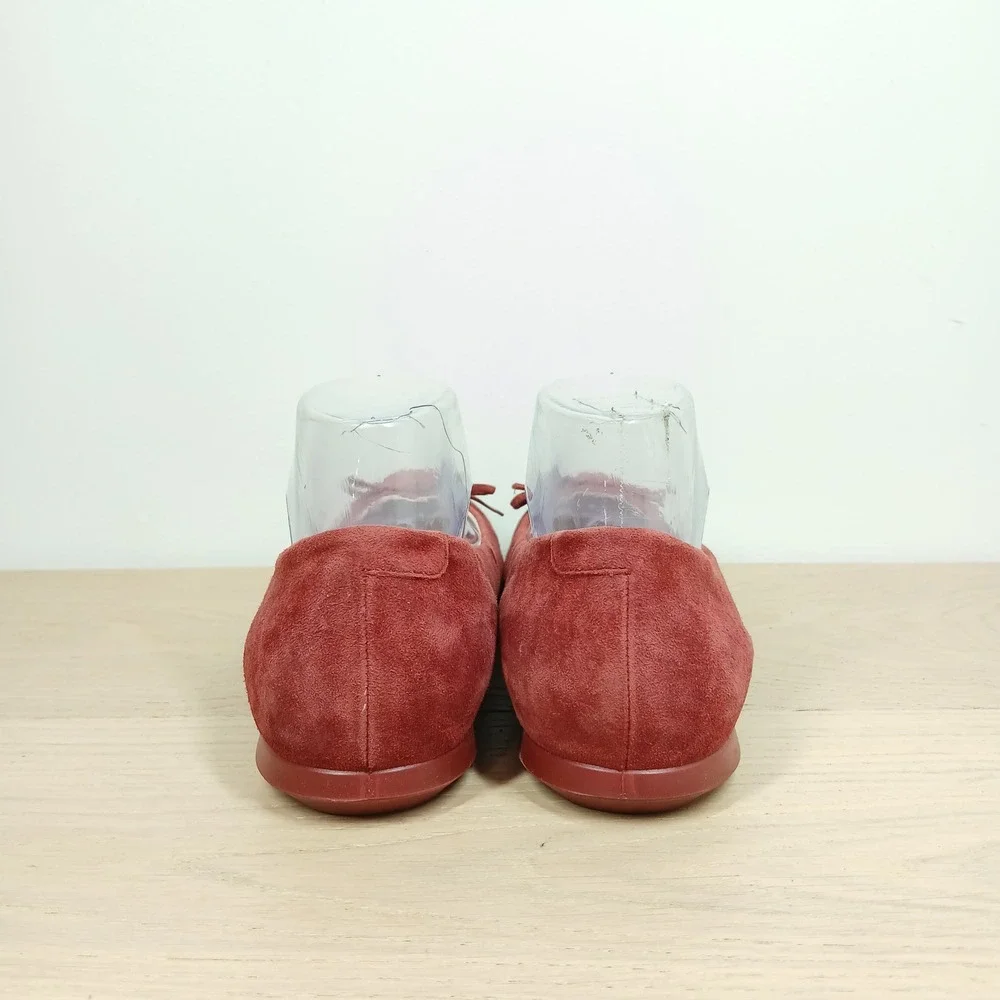 ECCO Flats Womens 10-10.5 Red Suede Bow Round Toe Preppy Balletcore Classic